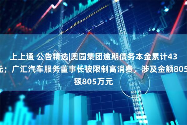 上上通 公告精选|奥园集团逾期债务本金累计432亿元；广汇汽车服务董事长被限制高消费，涉及金额805万元